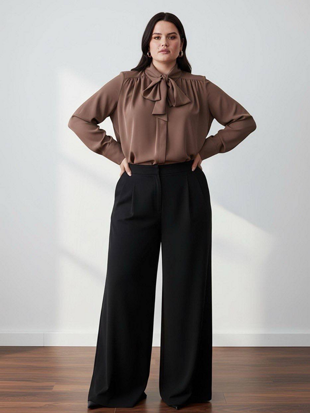 Kahverengi Pile Detaylı ParisFular Yaka Gömlek-1