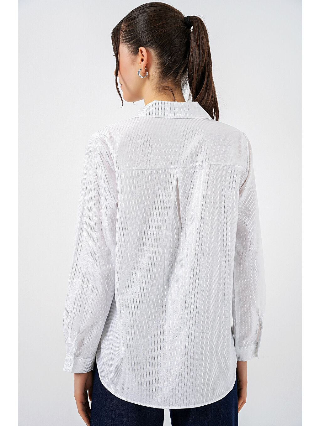 Kadın Varak Desenli Gömlek 20253 - B.Beyaz-4