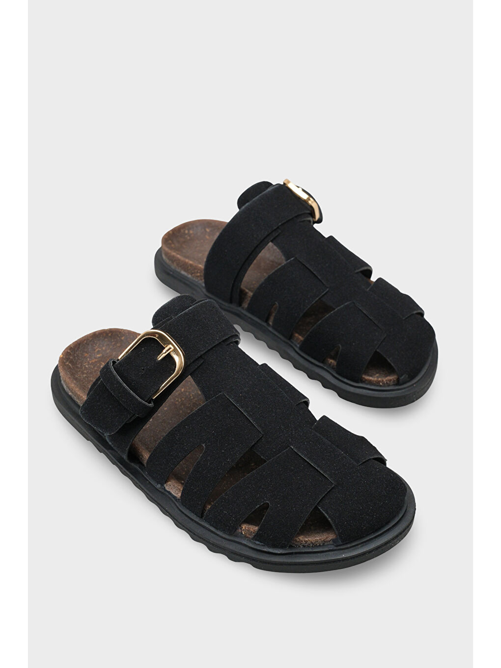 Siyah Abbie Gladyatör Tokalı Kadın Terlik-1