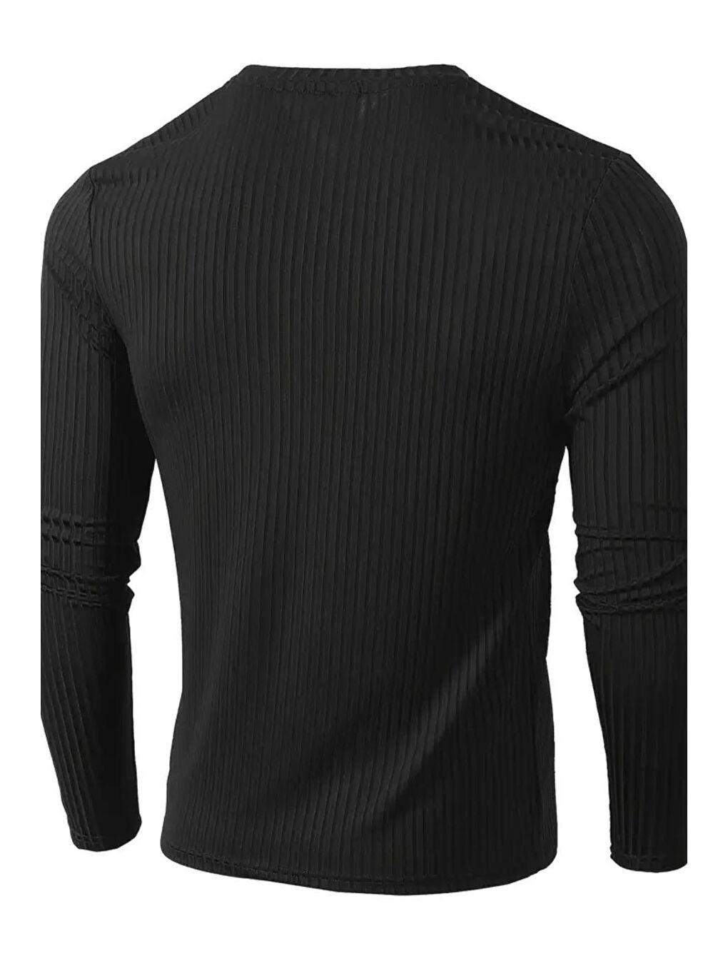 Siyah Jordao Fitilli Slim Fit Elastanlı Bisiklet Yaka Erkek Uzun Kol Tshirt-5