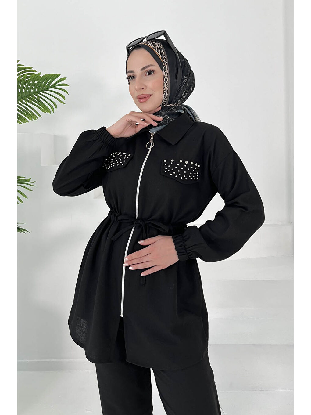 Taş Detaylı İkili Takım Siyah - 27007-3