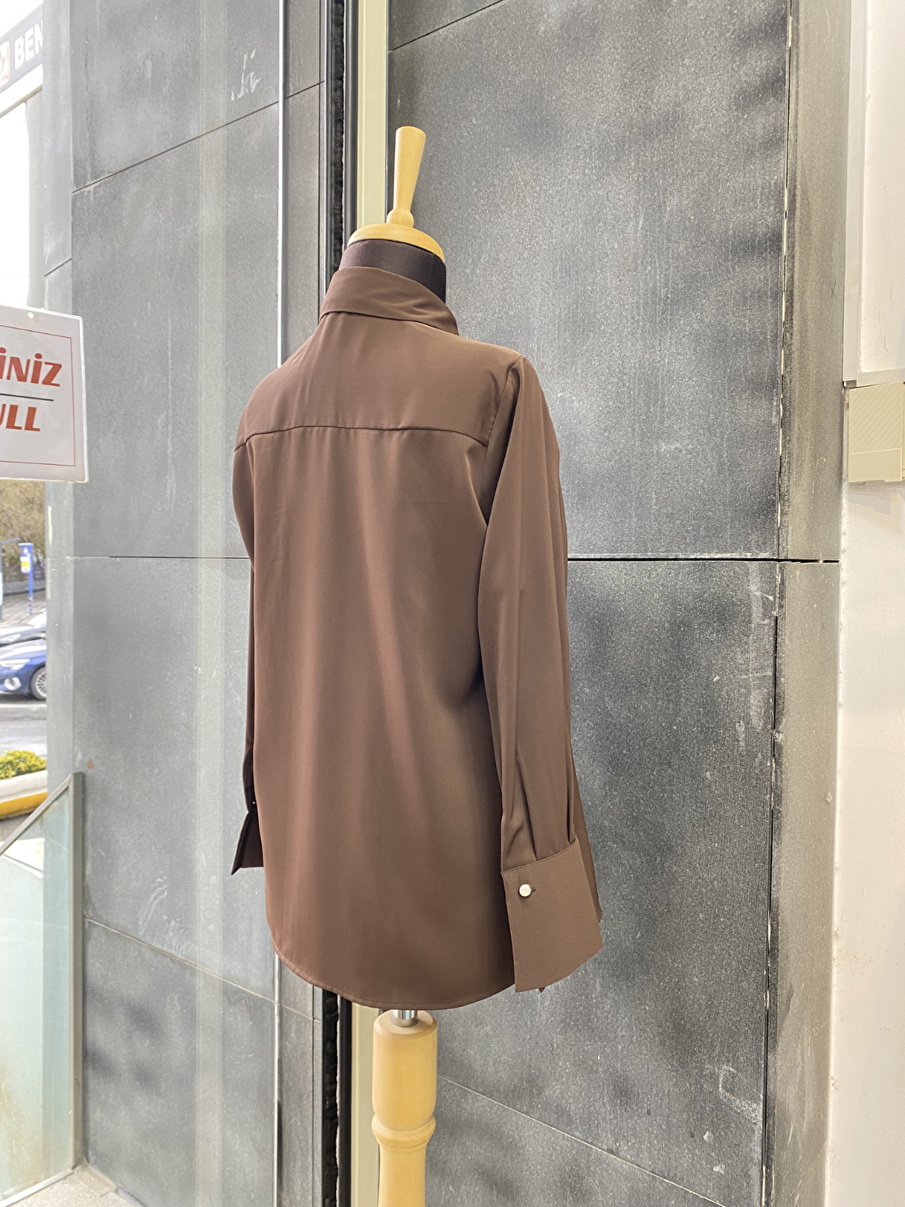 Kahverengi Pile Detaylı ParisFular Yaka Gömlek-3