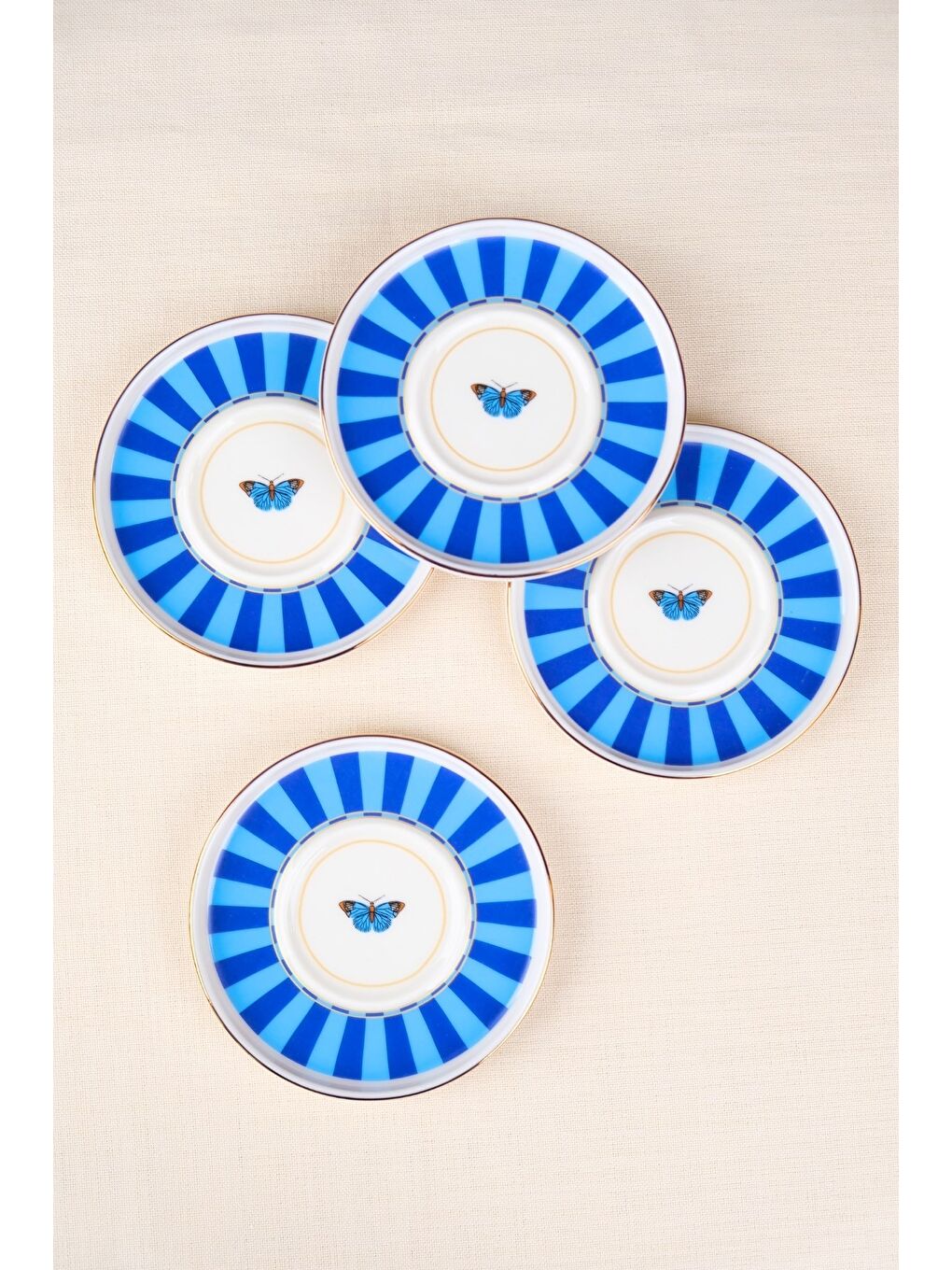 Karışık Porselen Butterfly Collection Altın Yaldızlı Çay Tabağı 11,8cm Mavi 4 lü-1