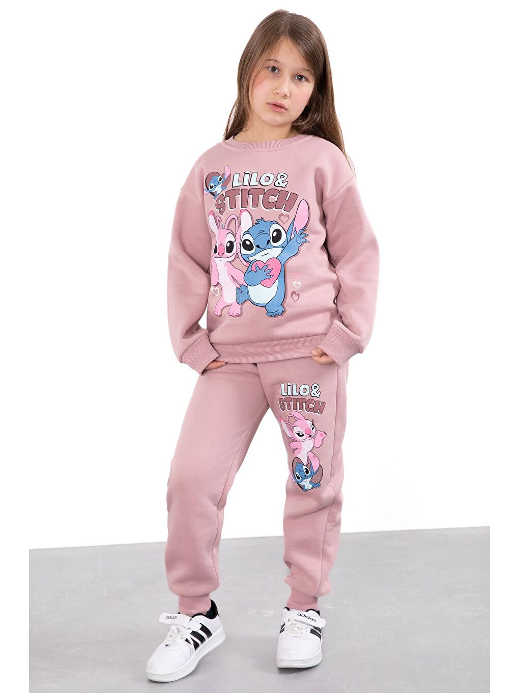 Pembe Gül Kurusu Sevimli Simli Karakter Baskı Şardonlu Kız Çocuk Eşofman Takım 23296-2