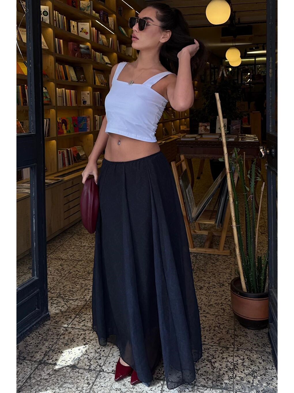 Antrasit Vintage Şifon Maxi Etek Mg2776-2