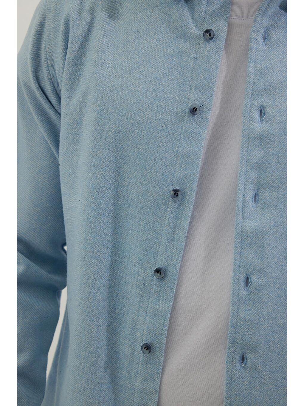 Erkek Slim Fit Dar Kesim Uzun Kollu Düz Kışlık Oduncu Mavi Gömlek-2