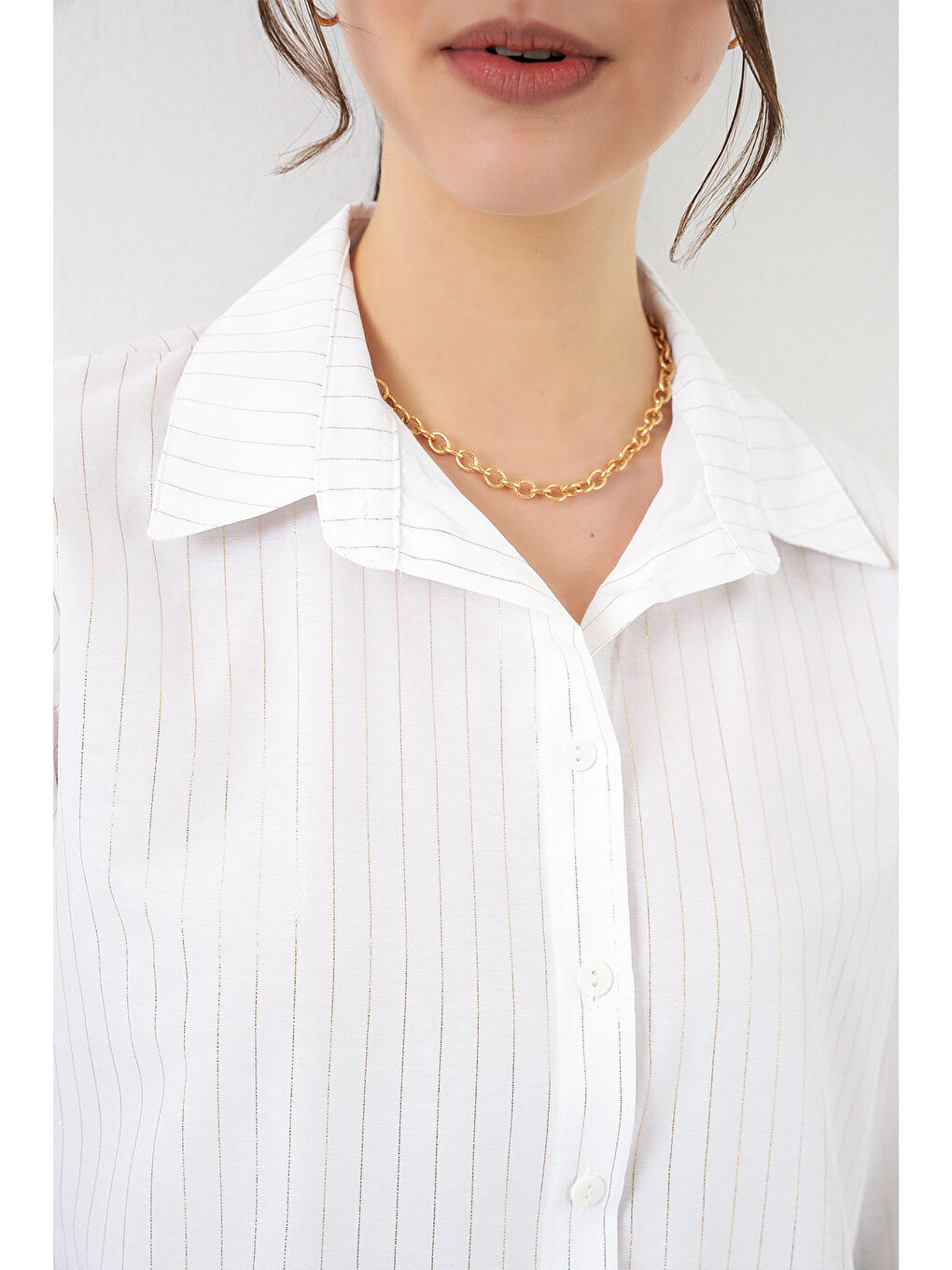 Kadın Varak Desenli Gömlek 20253 - P. Beyaz-3