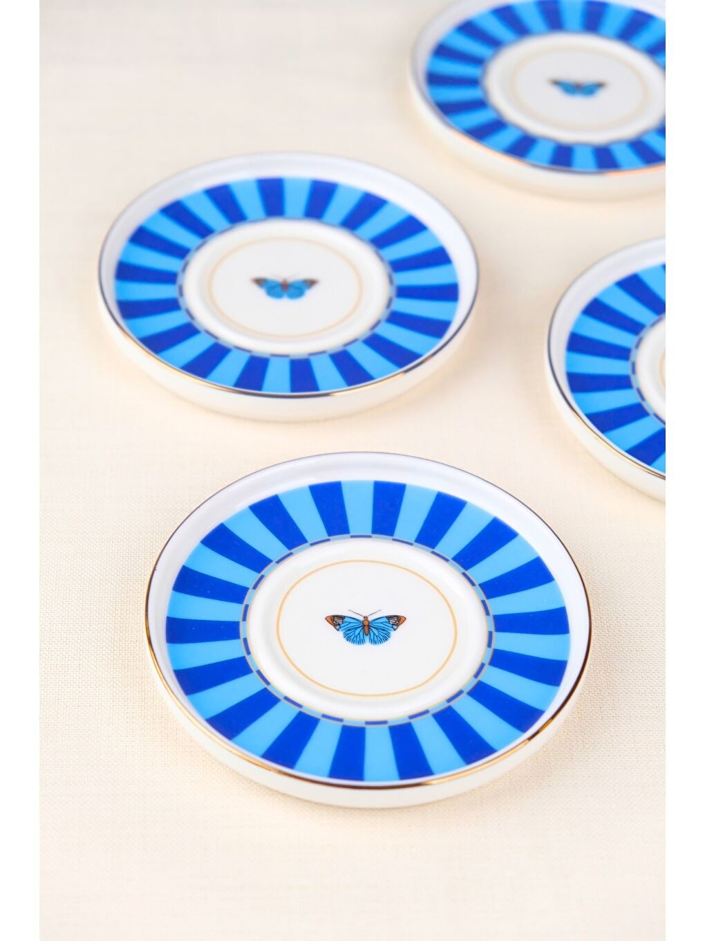 Karışık Porselen Butterfly Collection Altın Yaldızlı Çay Tabağı 11,8cm Mavi 4 lü-2