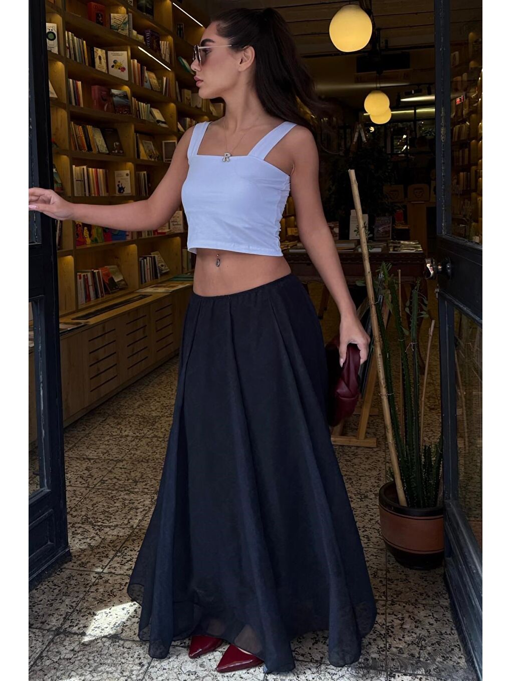 Antrasit Vintage Şifon Maxi Etek Mg2776-3