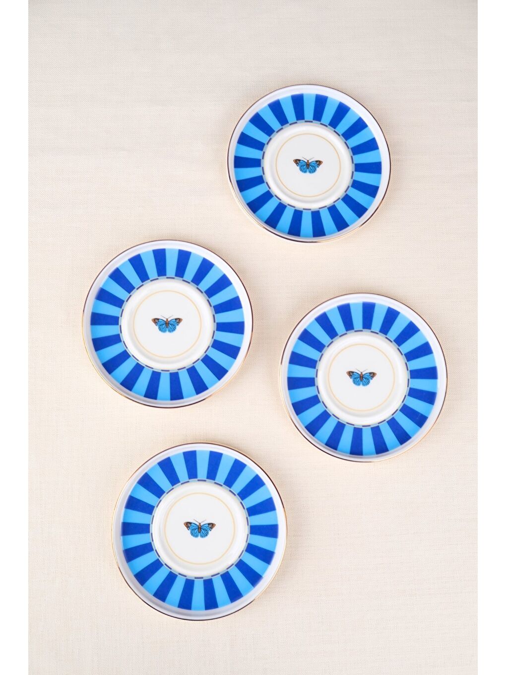 Karışık Porselen Butterfly Collection Altın Yaldızlı Çay Tabağı 11,8cm Mavi 4 lü-3