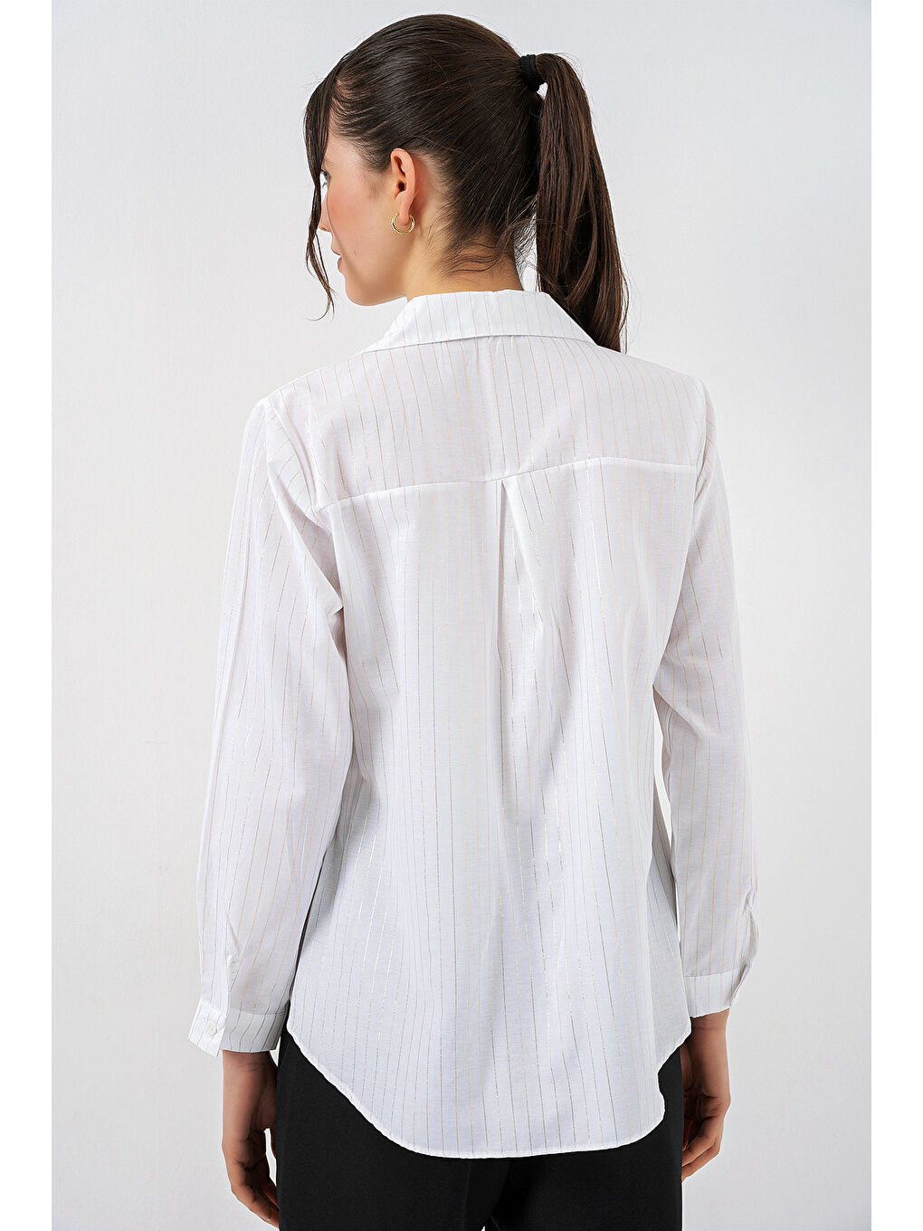 Kadın Varak Desenli Gömlek 20253 - P. Beyaz-4