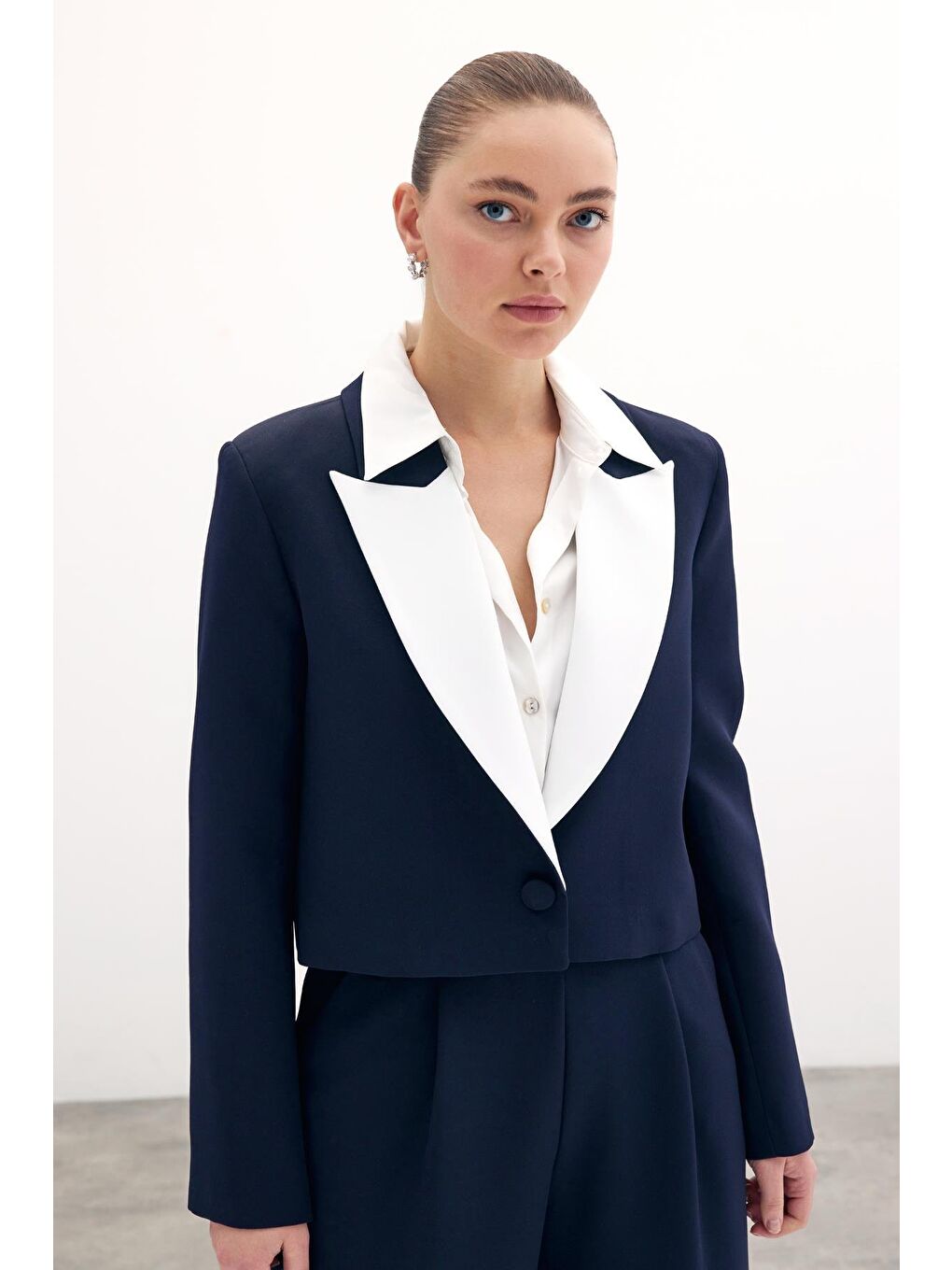 Kontrast Kısa Ceket - Lacivert