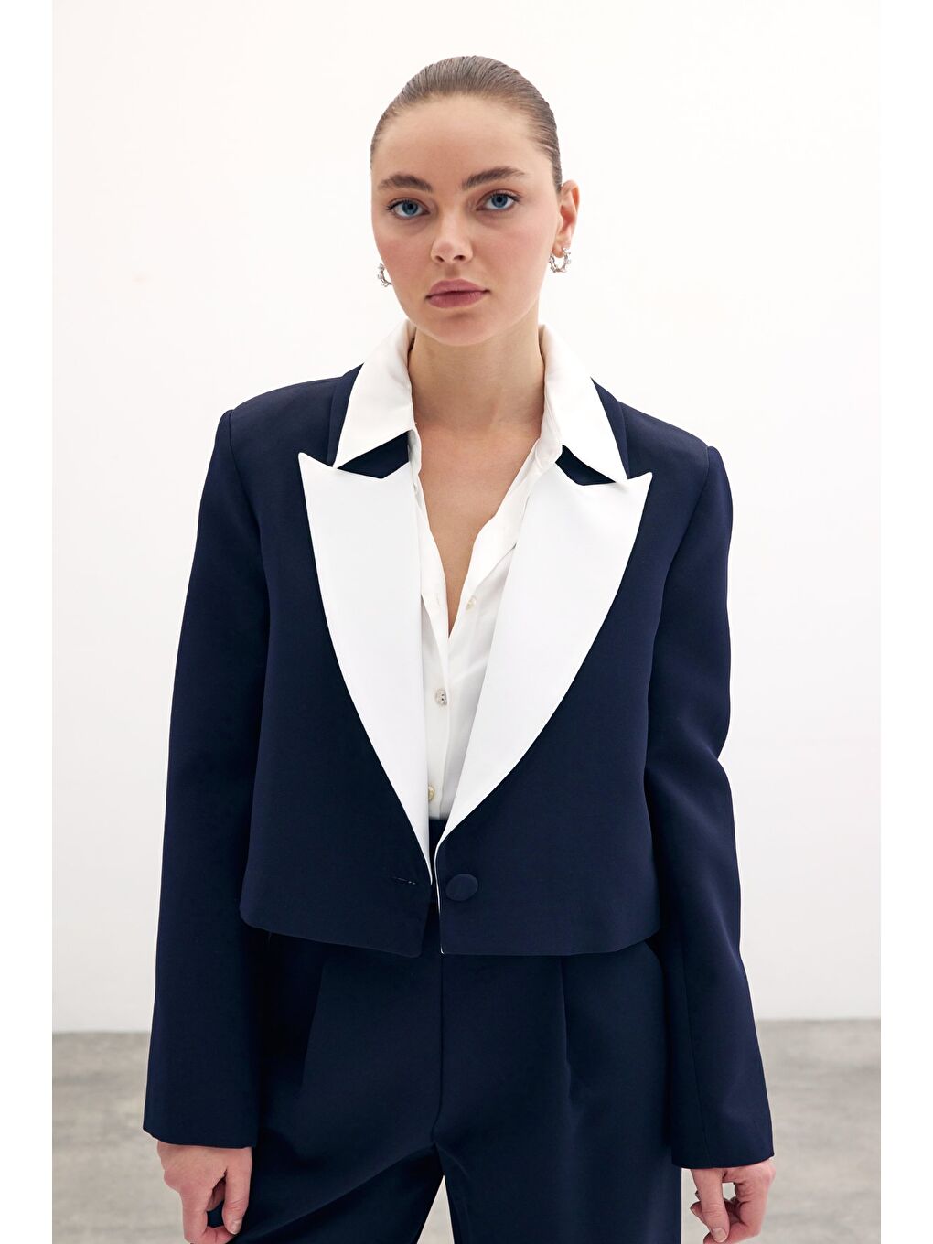 Kontrast Kısa Ceket - Lacivert-1