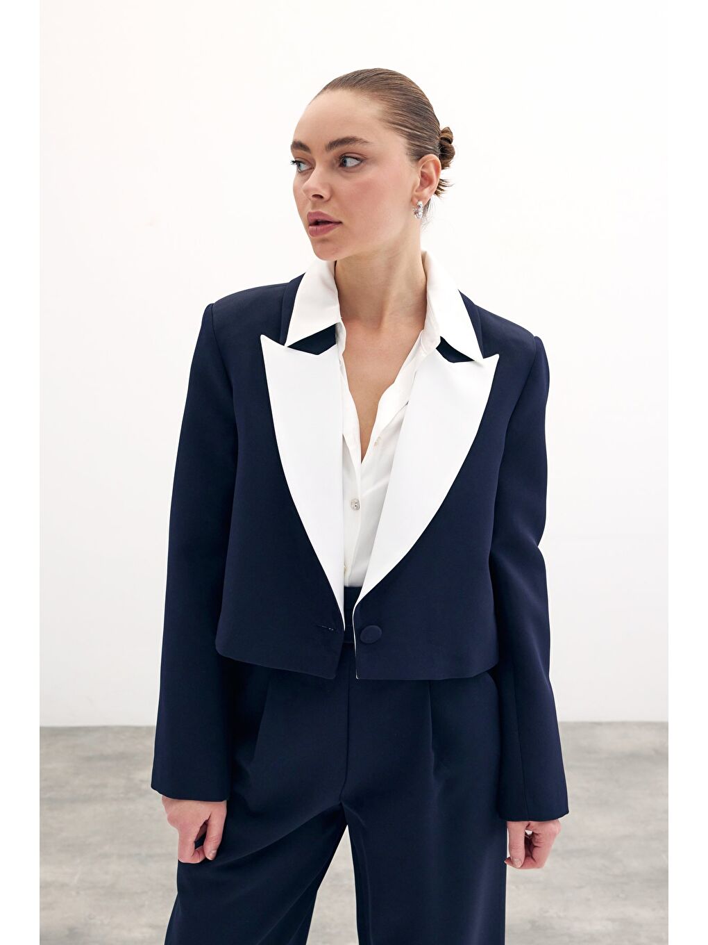 Kontrast Kısa Ceket - Lacivert-2