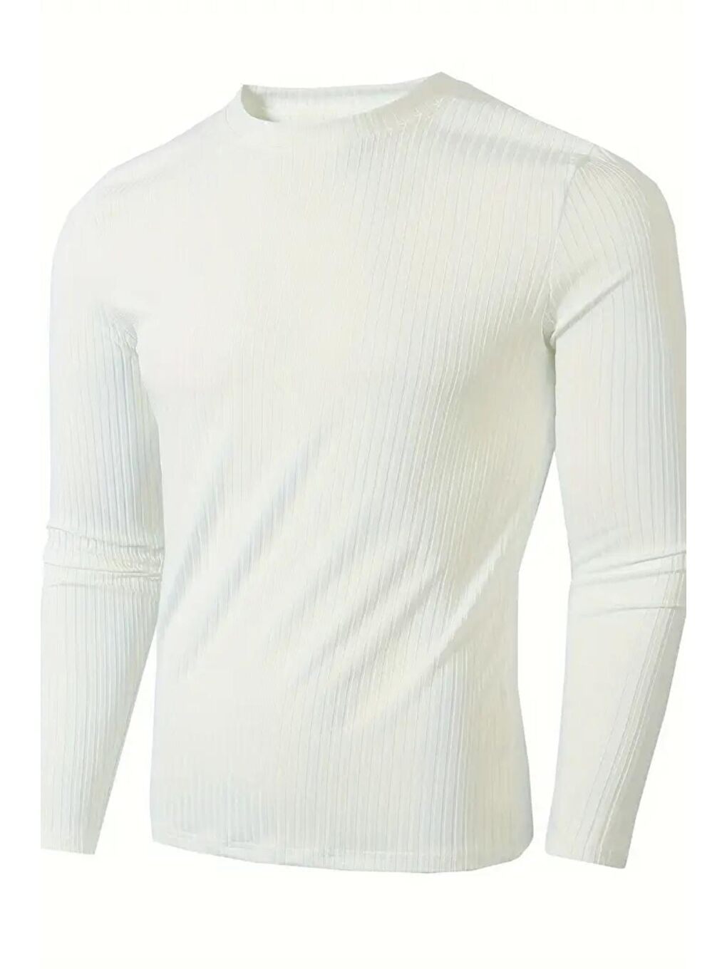 Beyaz Jordao Fitilli Slim Fit Elastanlı Bisiklet Yaka Erkek Uzun Kol Tshirt-5