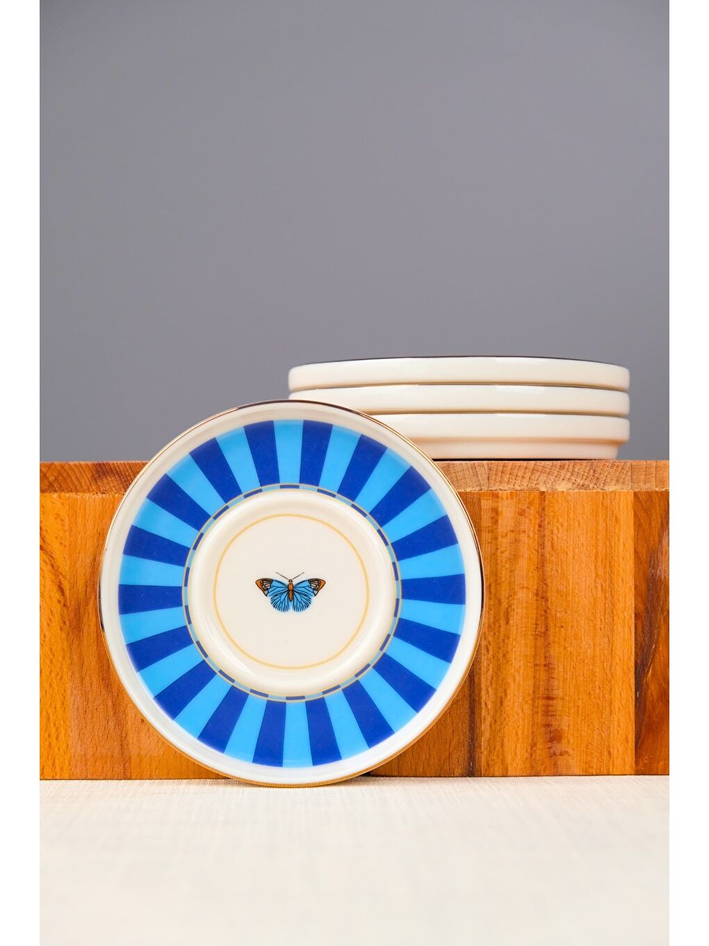 Karışık Porselen Butterfly Collection Altın Yaldızlı Çay Tabağı 11,8cm Mavi 4 lü-4