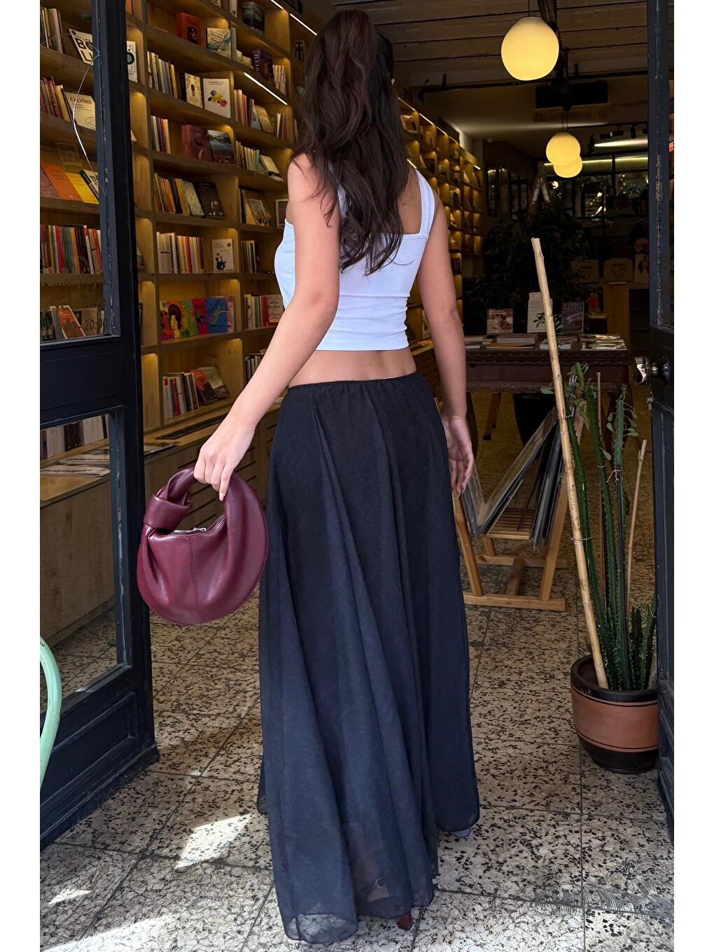 Antrasit Vintage Şifon Maxi Etek Mg2776-4