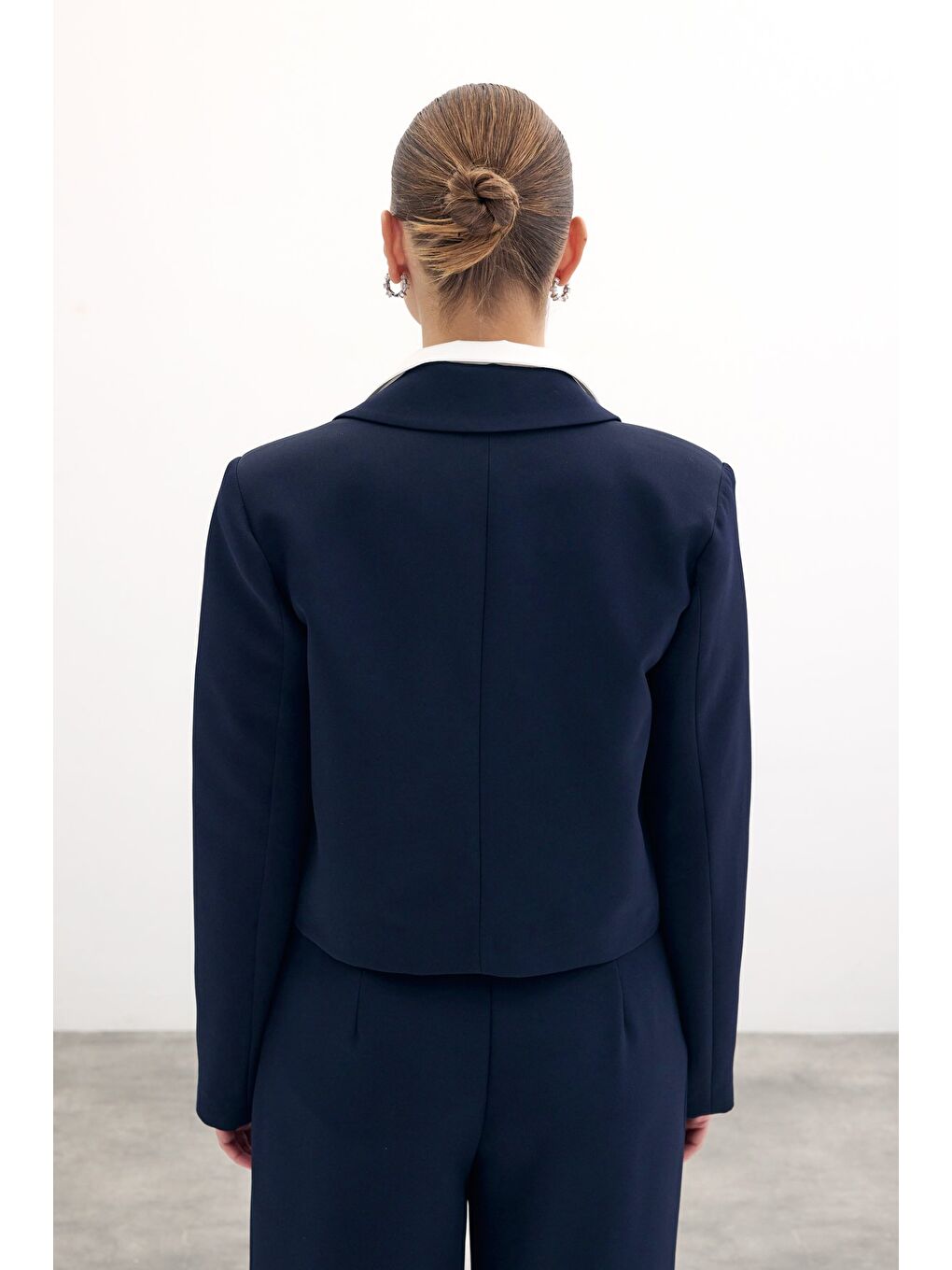 Kontrast Kısa Ceket - Lacivert-4