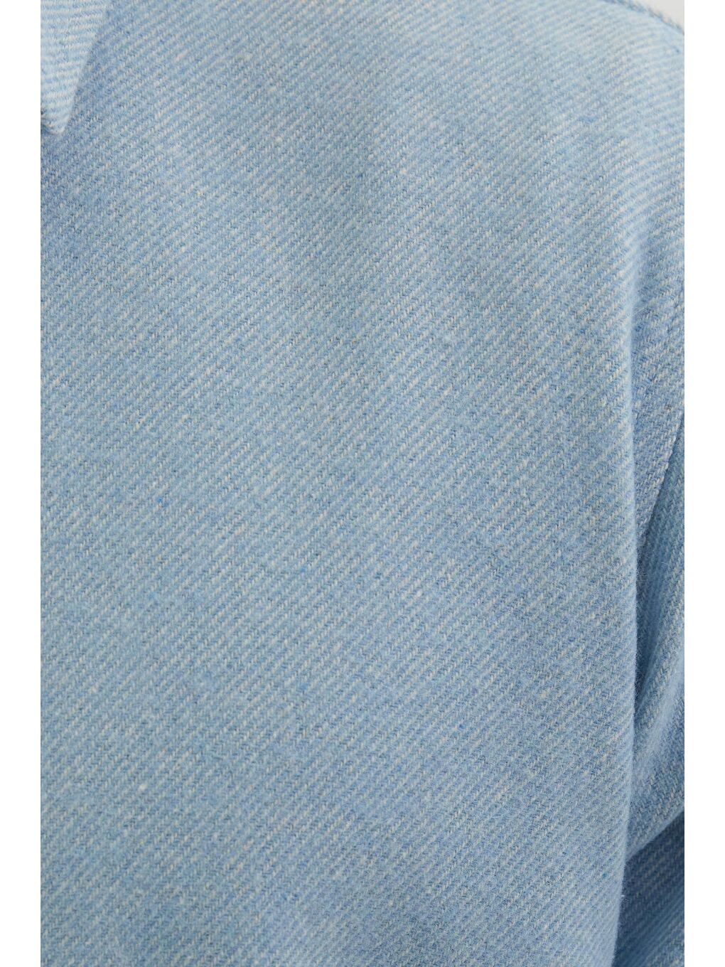 Erkek Slim Fit Dar Kesim Uzun Kollu Düz Kışlık Oduncu Mavi Gömlek-5