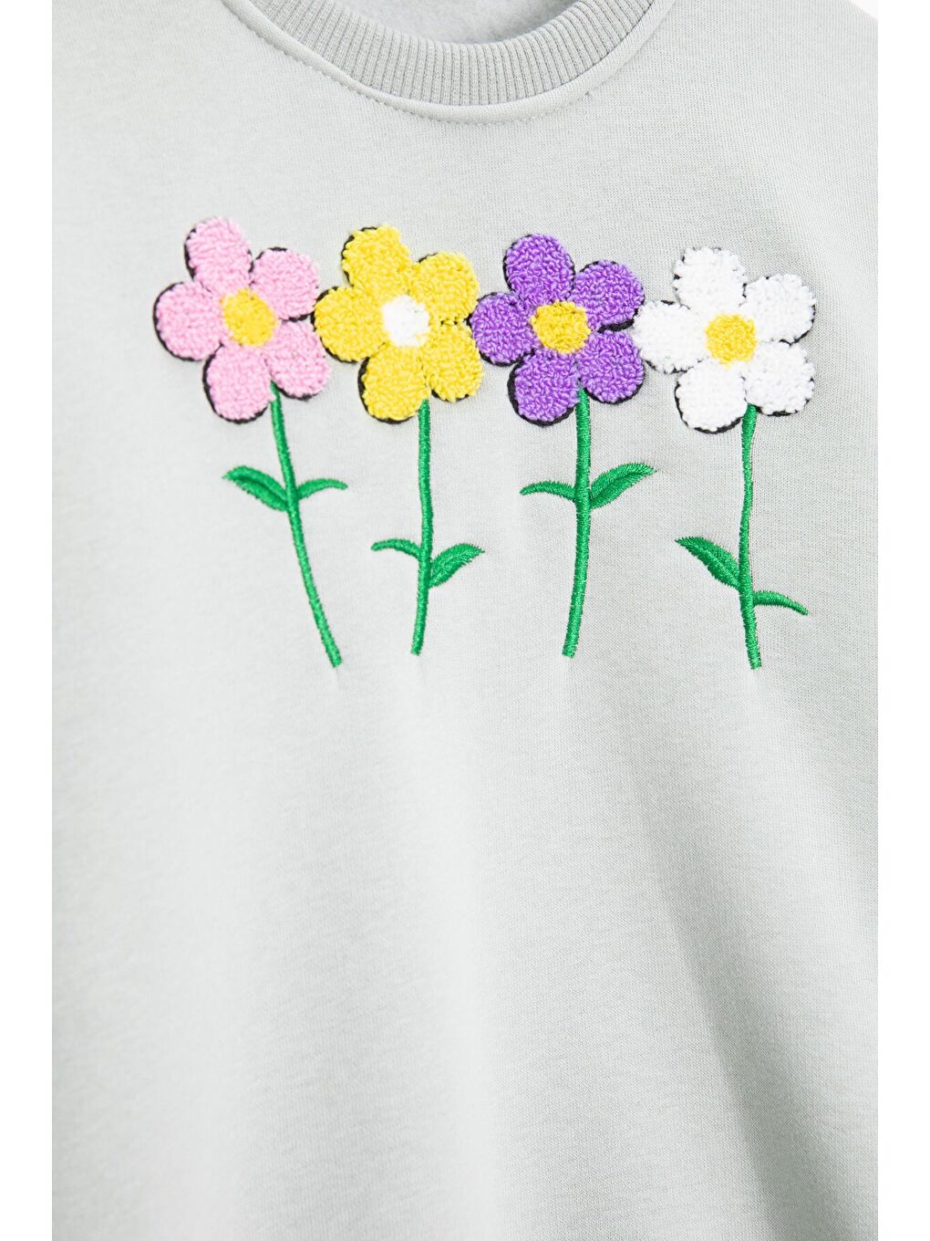 Gri Çiçek Nakışlı Şardonlu Kız Çocuk Eşofman Takımı 23364-1