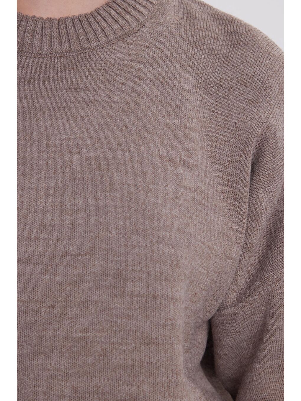 Bej Kadın Oversize Geniş Kesim Bisiklet Yaka Vizon Kazak-2