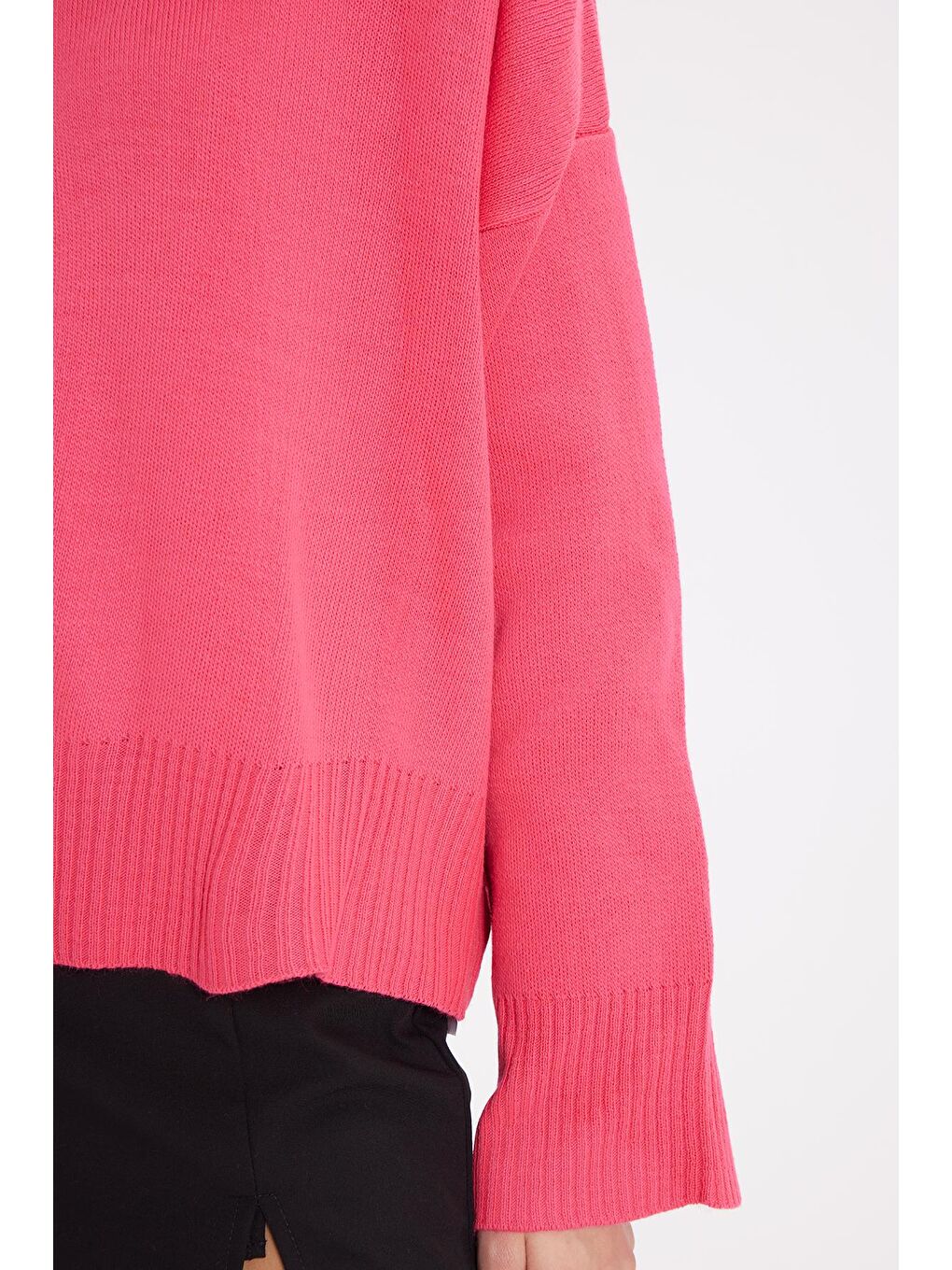 Kadın Oversize Geniş Kesim Bisiklet Yaka Fuşya Kazak-2