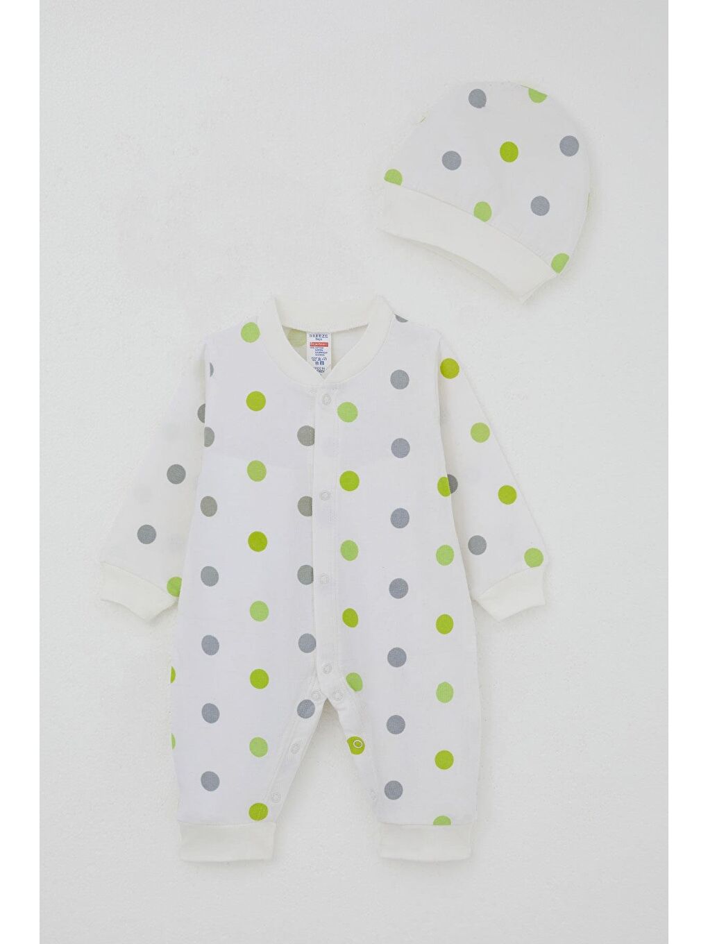 Erkek Bebek Tulum Büyük Renkli Puantiyeli Ekru (6 Ay)