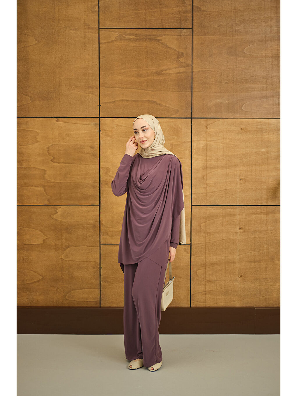 Pembe Kadın Regular Sıfır Yaka Arka Kesik Detay Takım Gül Kurusu-2