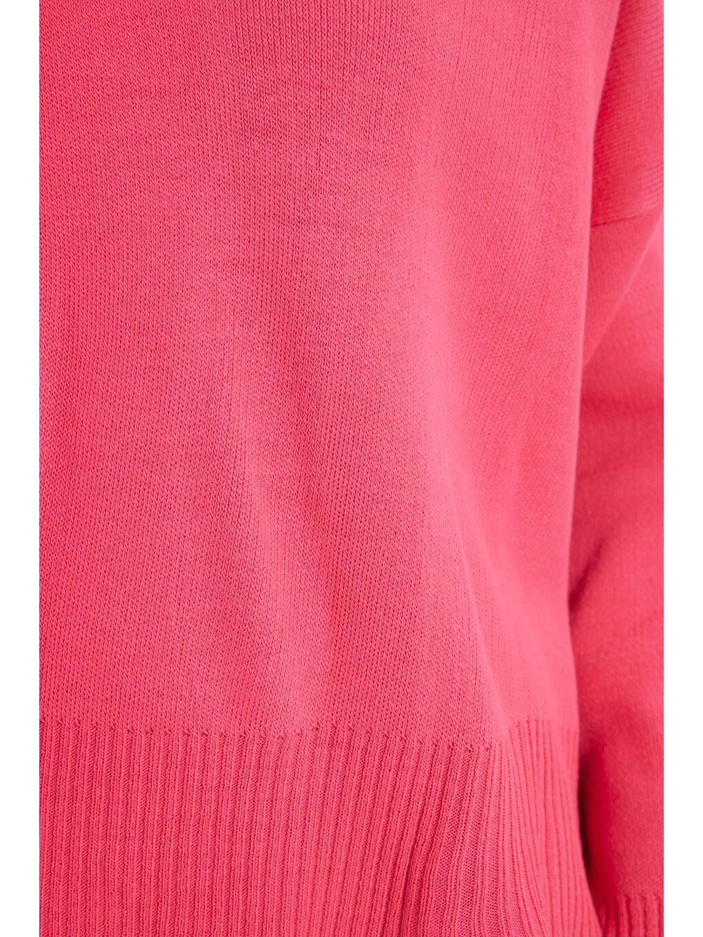 Kadın Oversize Geniş Kesim Bisiklet Yaka Fuşya Kazak-6