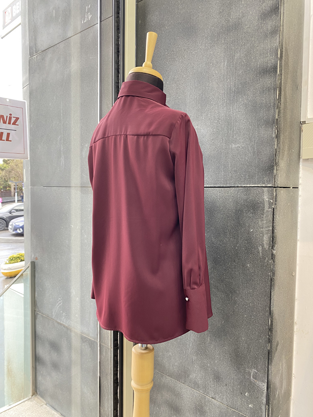 Bordo Pile Detaylı ParisFular Yaka Gömlek-4