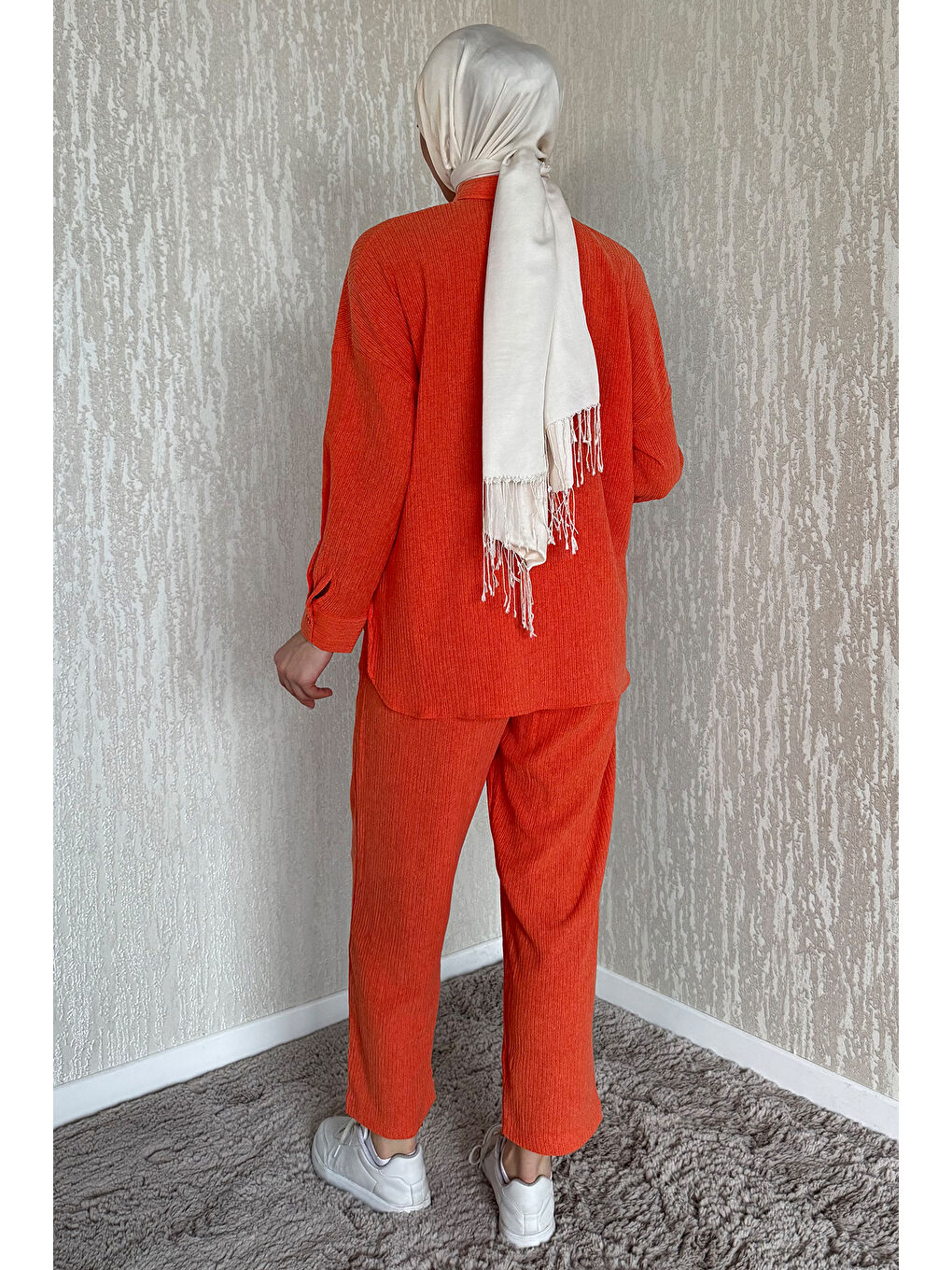 Turuncu Gömlek Pantolon Bürümcük Tesettür İkili Takım-7