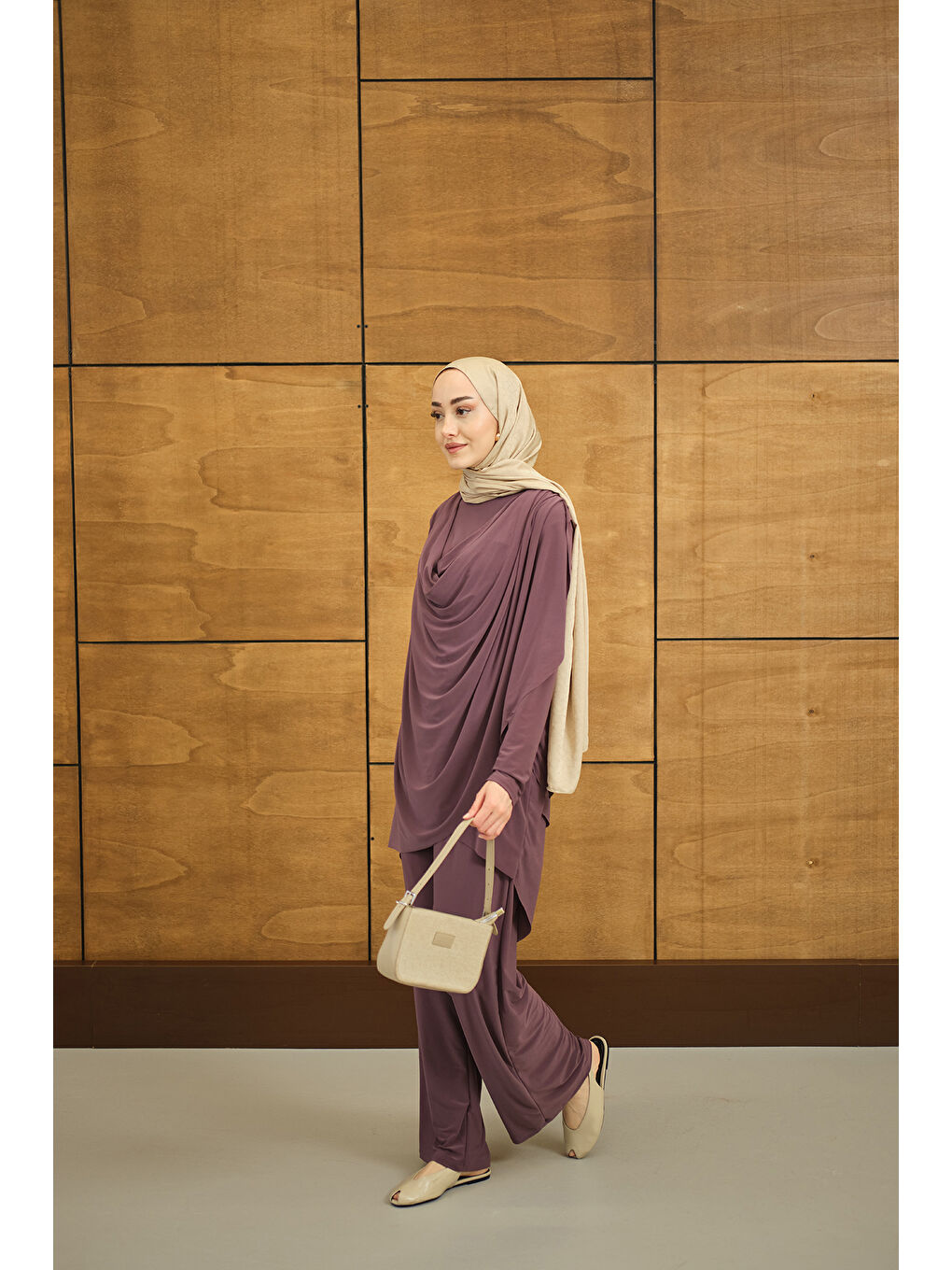 Pembe Kadın Regular Sıfır Yaka Arka Kesik Detay Takım Gül Kurusu-4