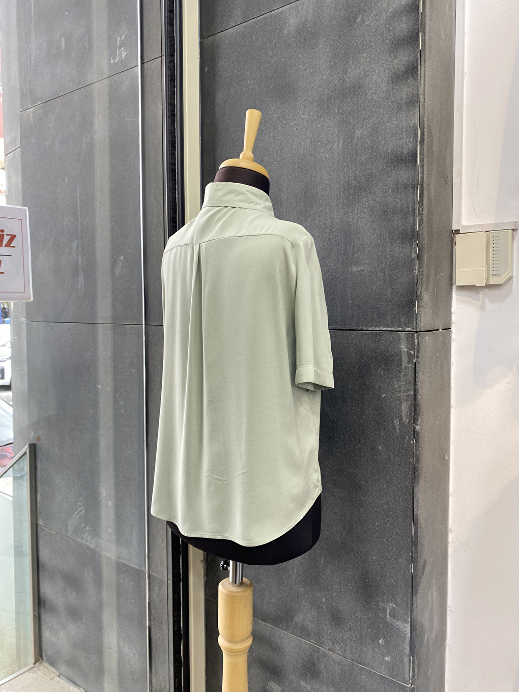 Yeşil Kısa Kollu Salaş Viskon Gömlek-3