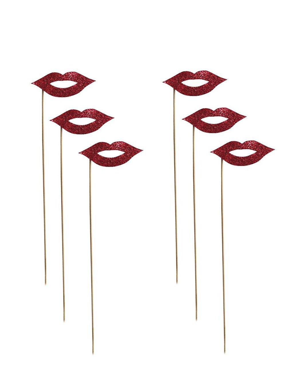 Kırmızı Dudak Şeklinde Simli Çubuklu Bekarlığa Veda Partisi Aksesuarı 6'lı-1