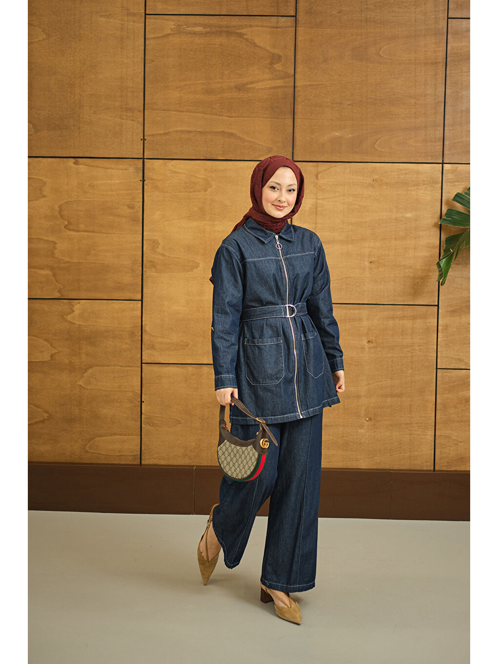 Kadın Gömlek Yaka Fermuarlı Takım Lacivert