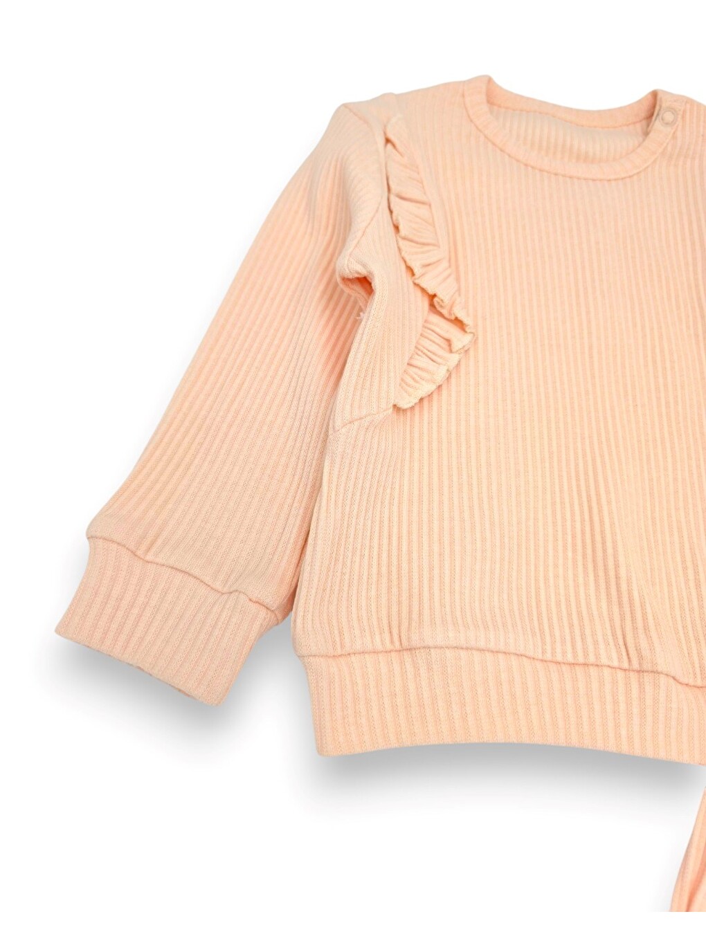 Pembe Kız Bebek Fırfır Detaylı İnce Mevsimlik 2'li Alt Üst Bebek Takım-1