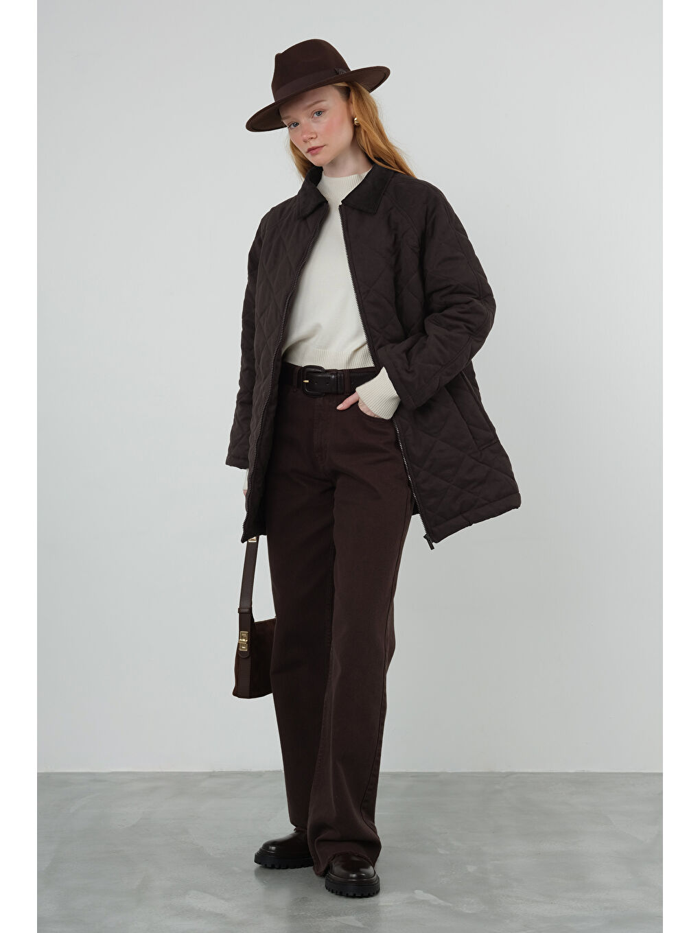 Kahverengi Süet Kapitone Mont Acı Kahve-1