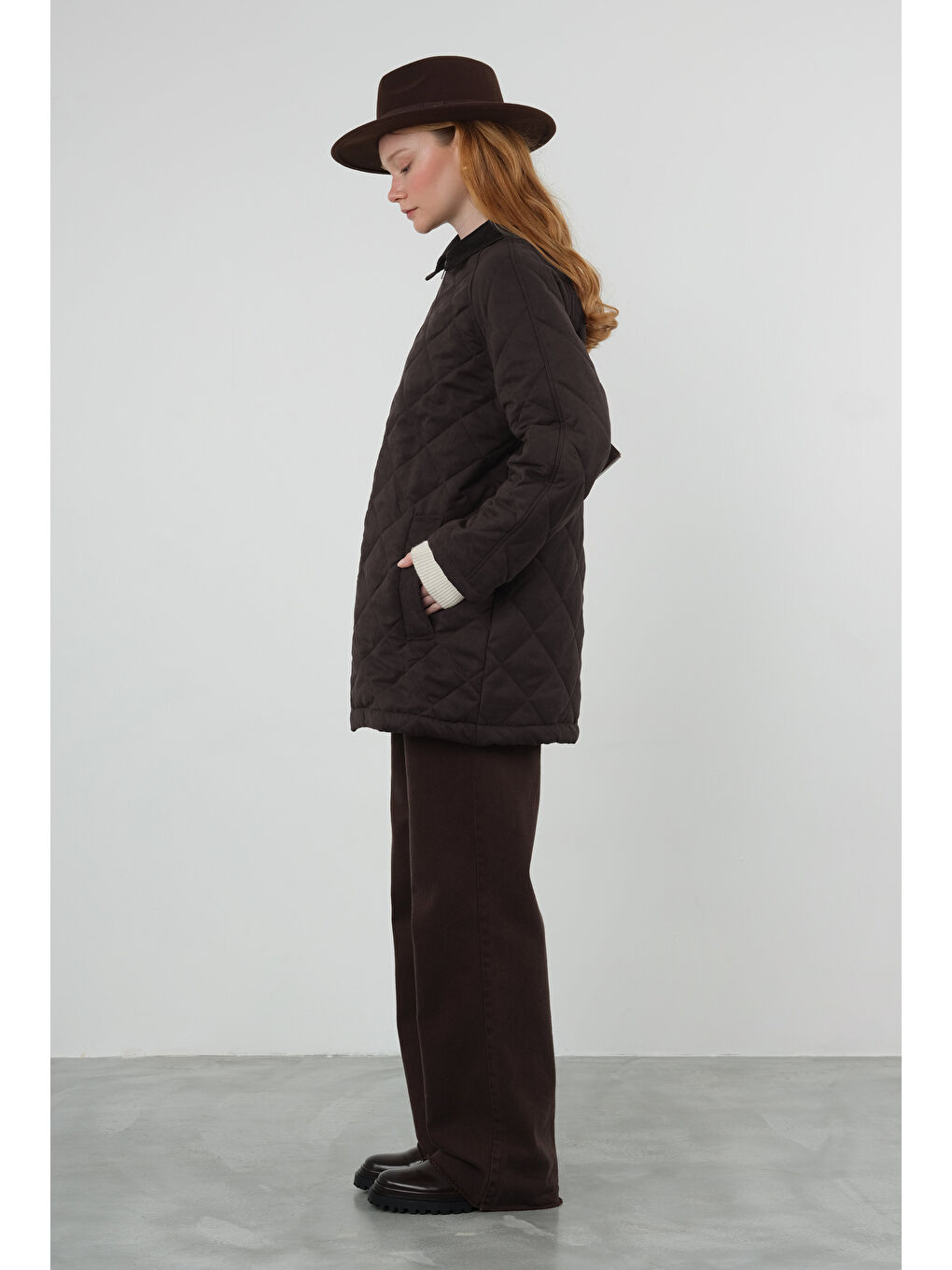 Kahverengi Süet Kapitone Mont Acı Kahve-2