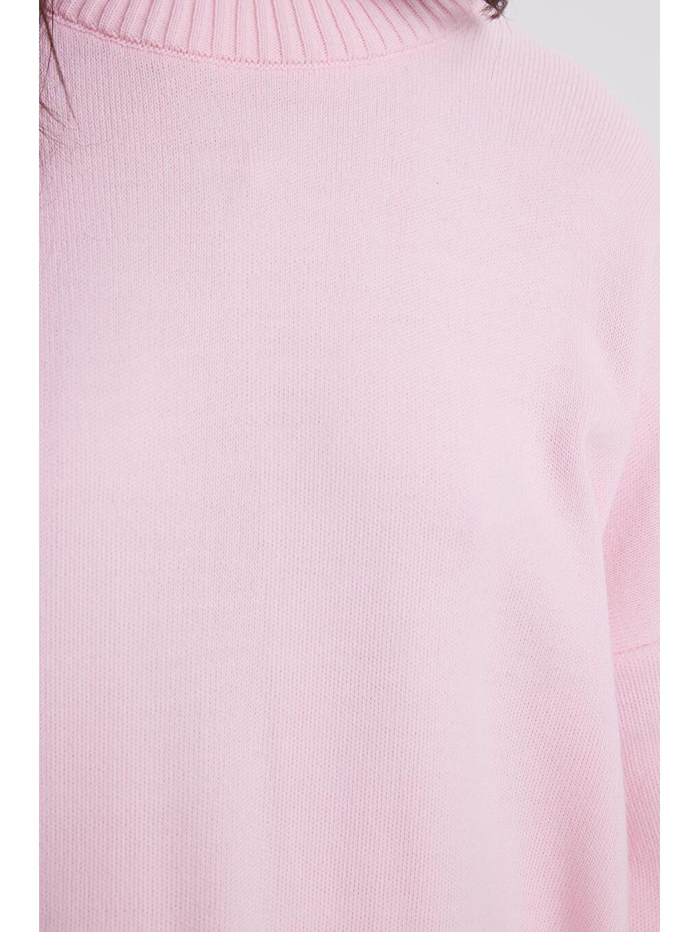 Kadın Oversize Geniş Kesim Bisiklet Yaka Pembe Kazak-5