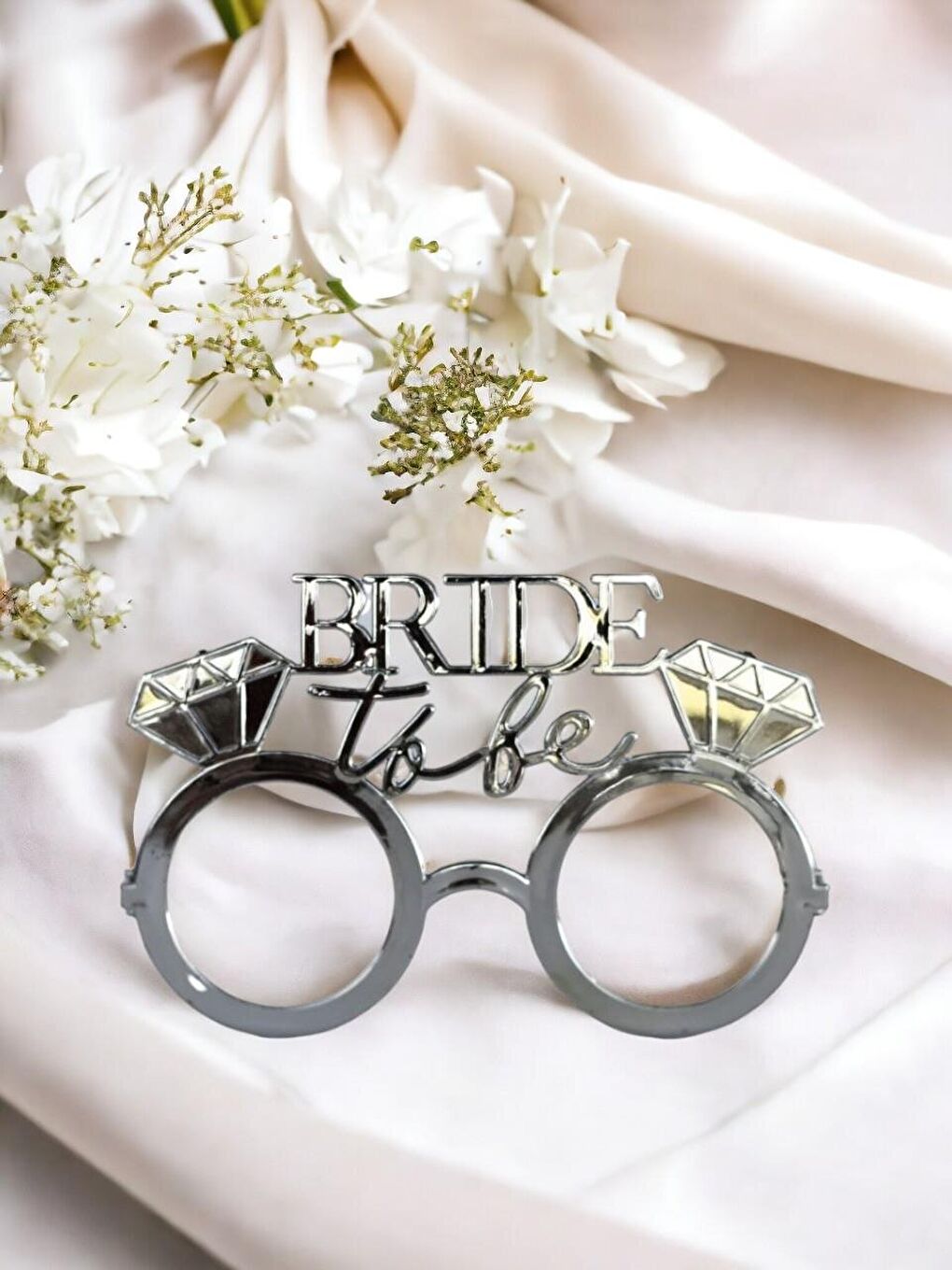 Gri Bride to be Bekarlığa Veda Partisi Gözlüğü Tek Taşlı Bride Gözlük Gümüş