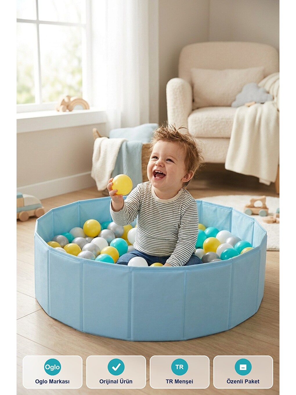 Top Havuzu 100 Top Dahil — Yumuşak Minderli Bebek Oyun Havuzu, Katlanır Çocuk Oyun Parkı Top Seti 0+-5