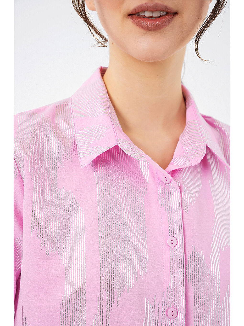 Kadın Varak Desenli Gömlek 20253 - A. Pembe-4