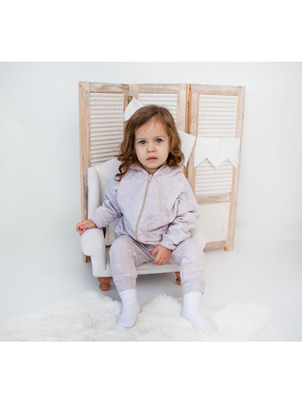 Ekru Fermuarlı Kapüşonlu Tek Sweat