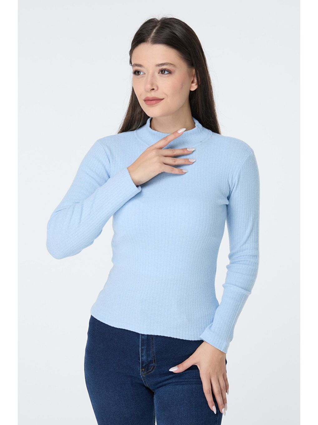 Yarım Balıkçı Yaka Kadın Mavi Crop - 23135