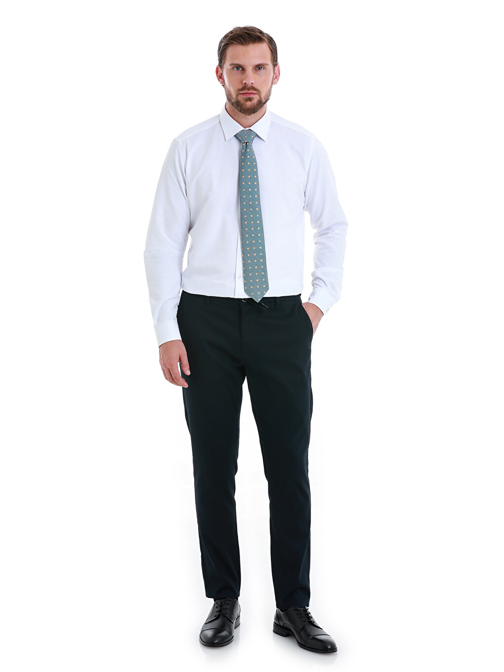 Beyaz Slim Fit Düz Slim Yaka Pamuklu Uzun Kollu Gömlek-1