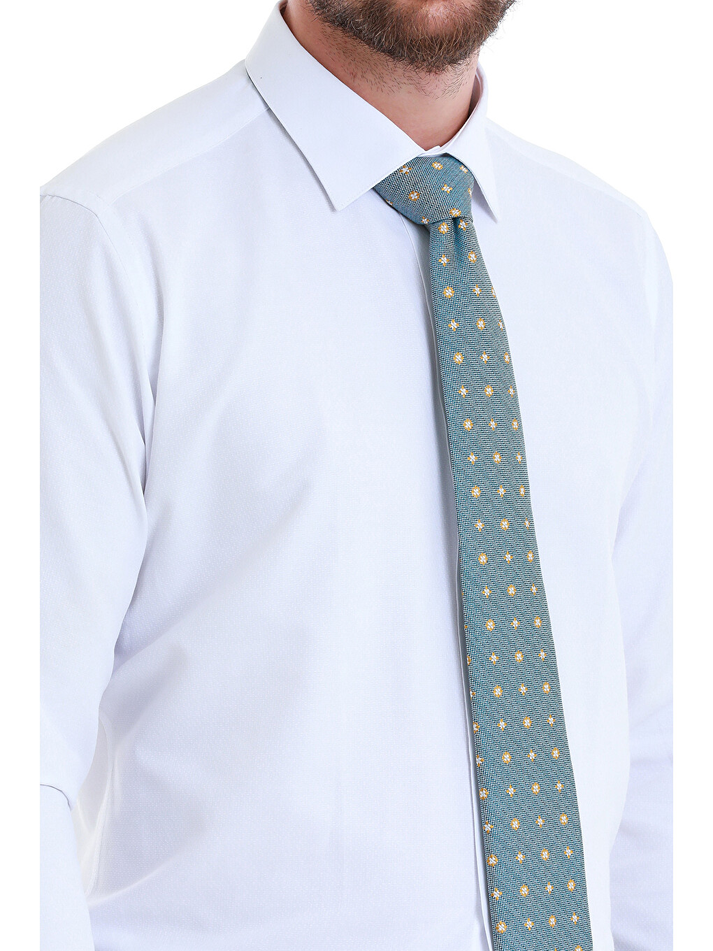 Beyaz Slim Fit Düz Slim Yaka Pamuklu Uzun Kollu Gömlek-3