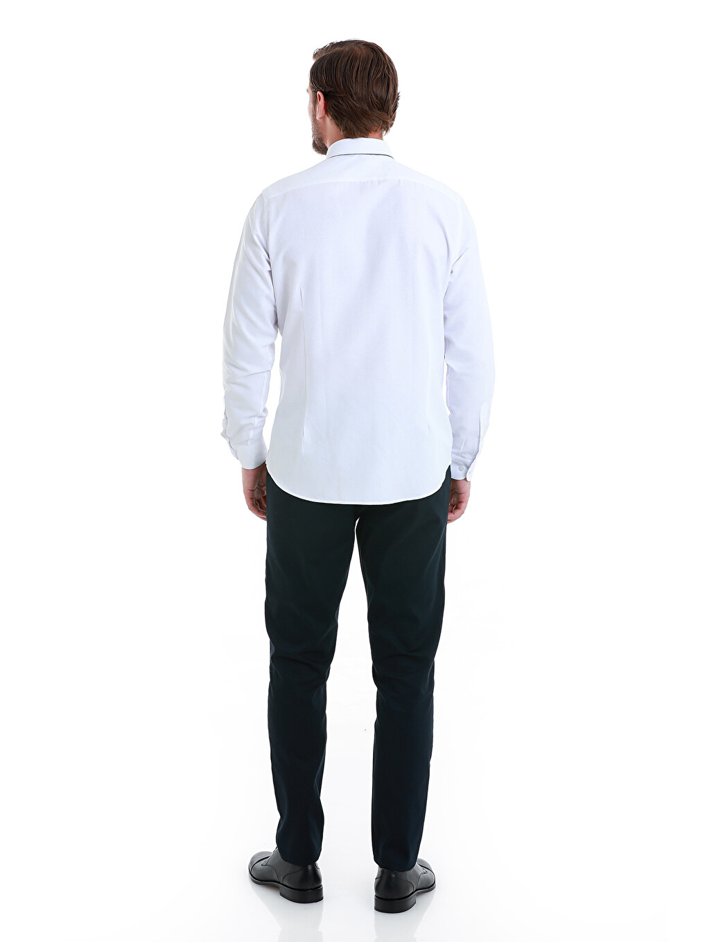 Beyaz Slim Fit Düz Slim Yaka Pamuklu Uzun Kollu Gömlek-4