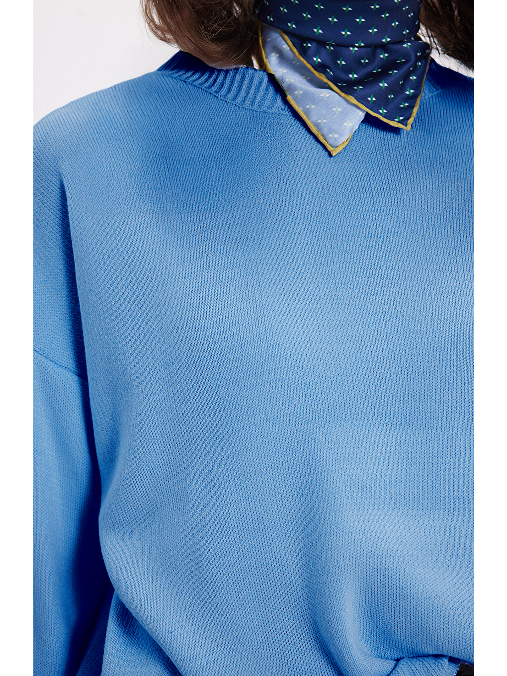 Kadın Oversize Geniş Kesim Bisiklet Yaka Mavi Kazak-2