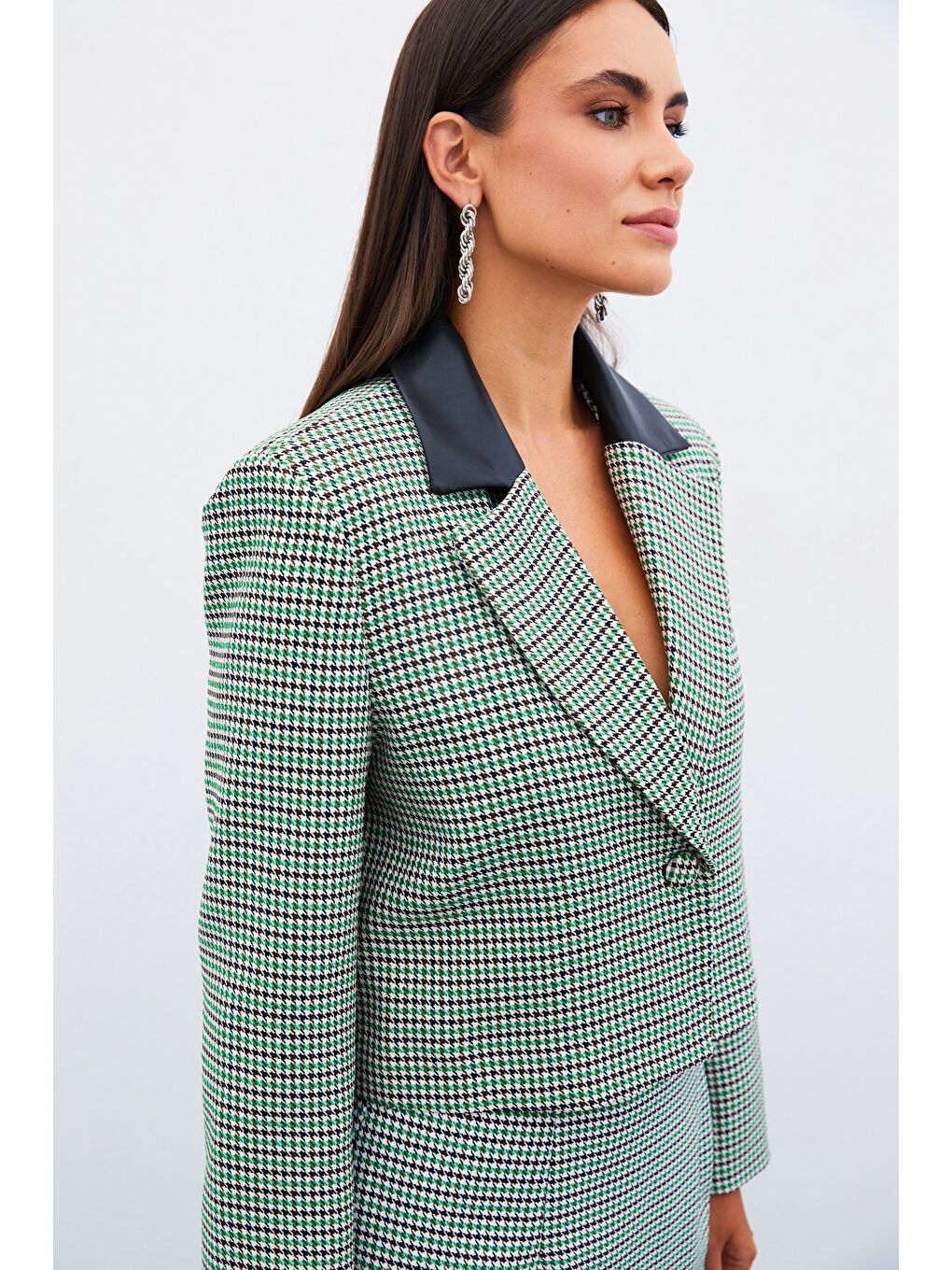 Kazayağı Crop Ceket - Yeşil-6