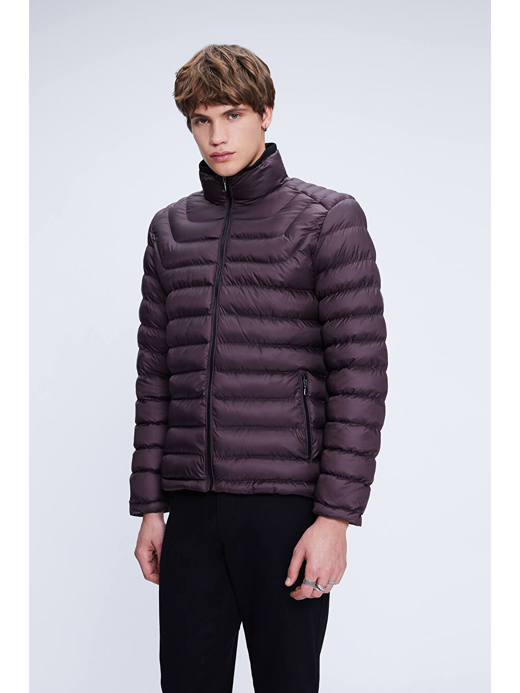 Bordo Dinamik Fit Hakim Yaka Şişme Mont